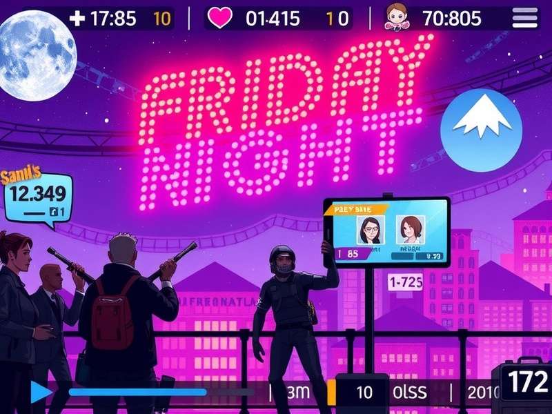 Friday Night Funkin mobile mods running on various smartphones, showing different custom characters and stages