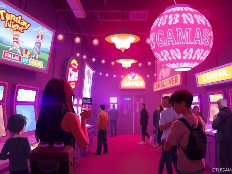 Friday Night Funkin' Boyfriend rapping against Daddy Dearest in a neon-lit alley