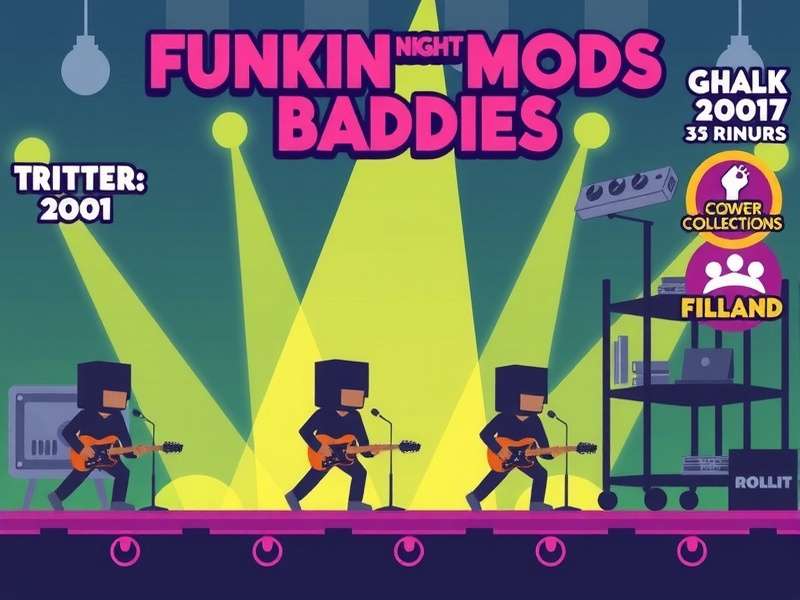 An atmospheric image representing a Friday Night Funkin' mod battle screen with neon arrows and a sinister silhouette