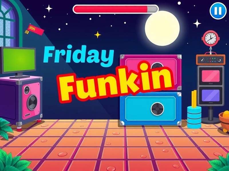 Gamer playing Friday Night Funkin on a laptop in a neon-lit room