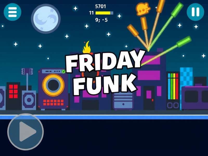 Friday Night Funkin game character Boyfriend and Girlfriend on stage with neon lights