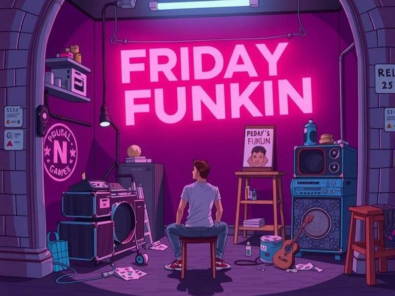 Friday Night Funkin gameplay showing Boyfriend in a rap battle with neon arrows